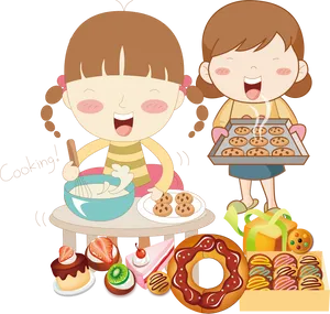 Happy Children Baking Cookies PNG image