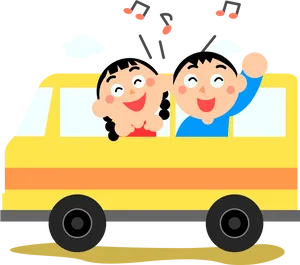Happy Children Car Ride Cartoon PNG image