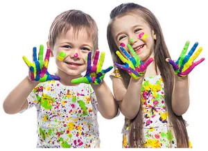 Happy Children Playing With Paint PNG image