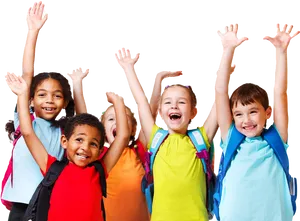 Happy Children Raising Hands PNG image