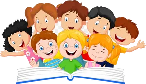 Happy Children Reading Book PNG image