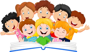 Happy Children Reading Book PNG image