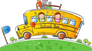 Happy Children Riding School Bus PNG image