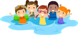 Happy Children Swimming Cartoon PNG image