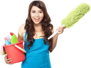 Happy Cleaner With Supplies PNG image