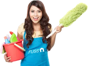 Happy Cleaner With Suppliesand Duster.png PNG image