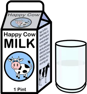 Happy Cow Milk Cartonand Glass PNG image