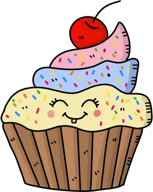 Happy Cupcake With Cherry Top PNG image