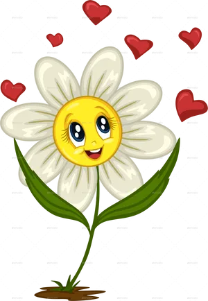 Happy Daisy Cartoon Love Hearts PNG image