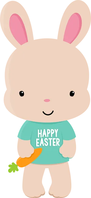 Happy Easter Bunny Cartoon Holding Carrot PNG image
