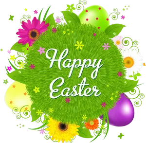 Happy Easter Floral Greeting PNG image