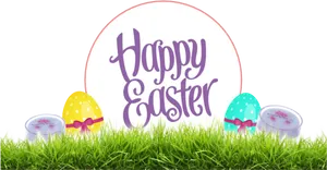 Happy Easter Greetingwith Decorated Eggs PNG image