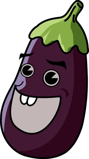 Happy Eggplant Cartoon Character PNG image