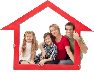 Happy Family In Red House Frame PNG image