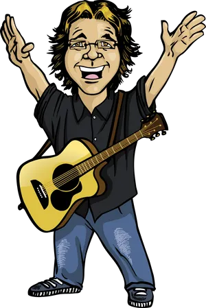 Happy Guitarist Cartoon Illustration PNG image