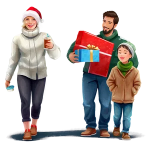 Happy Holidays Family Illustration PNG Qgq4