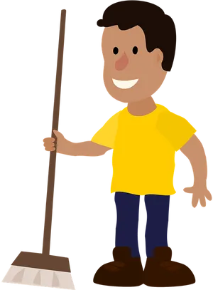 Happy Janitor With Broom Vector Illustration PNG image