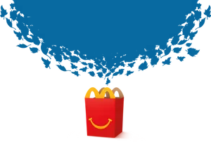 Happy Meal Box With Flying Fish Illustration PNG