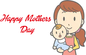 Happy Mothers Day Cartoon Momand Baby PNG image