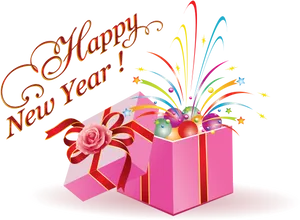 Happy New Year Celebration Gift Box PNG image