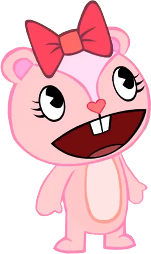 Happy Pink Cartoon Bear With Bow PNG image