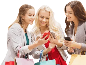 Happy Shoppers Using Smartphones