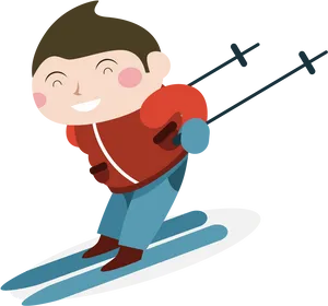 Happy Skier Cartoon Clipart PNG image