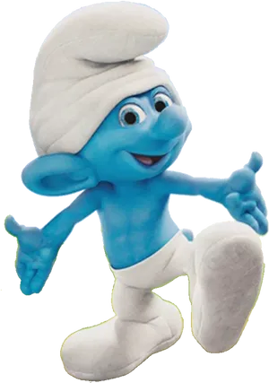 Happy Smurf Character Posing PNG image