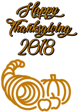 Happy Thanksgiving2018 Cursive Textand Pumpkin Design PNG image