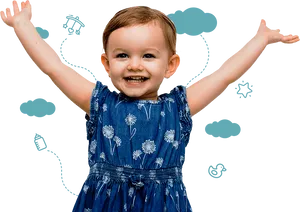 Happy Toddler In Blue Dress PNG