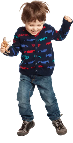 Happy Toddler Playing With Toy Figure PNG