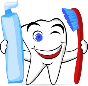 Happy Tooth With Brush And Paste PNG image