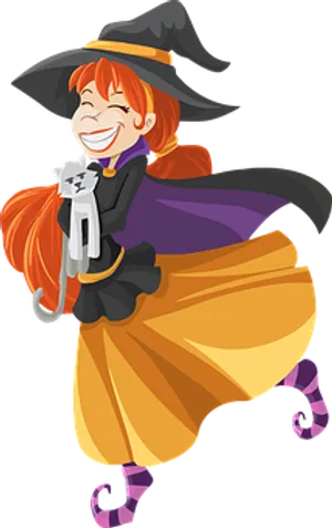 Happy Witch Holding Cat