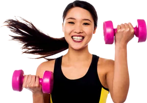Happy Woman Lifting Dumbbells Fitness Workout