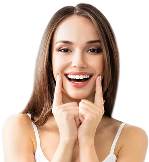 Happy Woman Showing Healthy Teeth PNG image