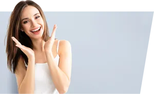 Happy Woman White Tank Top Gesture