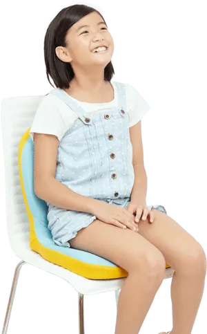 Happy Young Girl Sittingin Colorful Chair PNG image