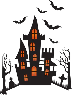 Haunted Castle Silhouettewith Bats PNG image