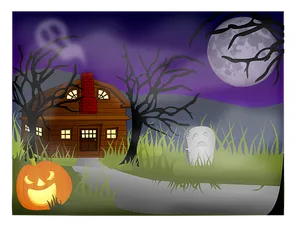 Haunted_ House_ Halloween_ Scene PNG image