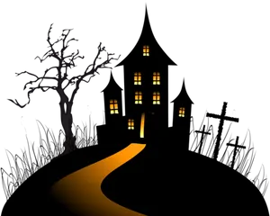 Haunted_ House_ Hilltop_ Halloween_ Scene.png PNG image