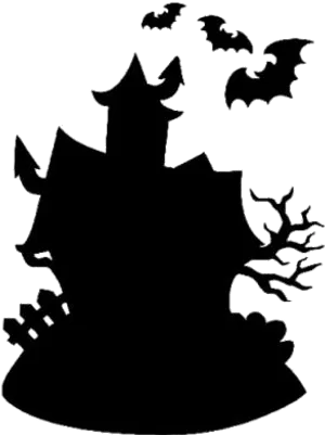 Haunted_ House_ Silhouette_with_ Bats PNG image