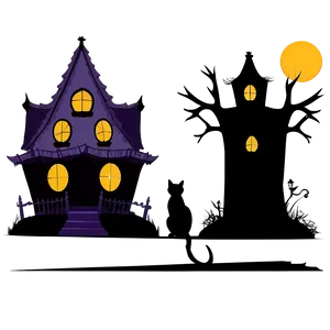 Haunted House Silhouette With Cat PNG 05242024 PNG