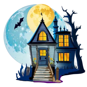 Haunted House Under Full Moon PNG Cgo87