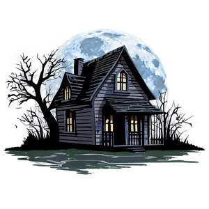 Haunted House Under Full Moon PNG Cxj