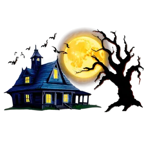 Haunted House Under Full Moon PNG Hsw