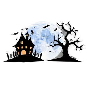 Haunted House Under Full Moon PNG Mhx68