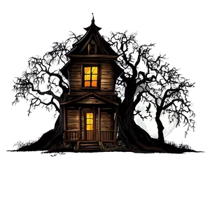 Haunted House With Dead Trees PNG Sld PNG