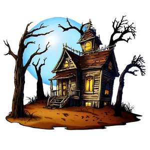 Haunted House With Dead Trees PNG Xoc PNG