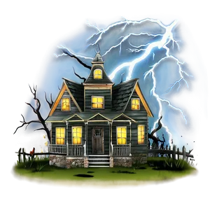 Haunted House With Lightning PNG 57