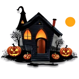 Haunted House With Scary Pumpkin PNG 37